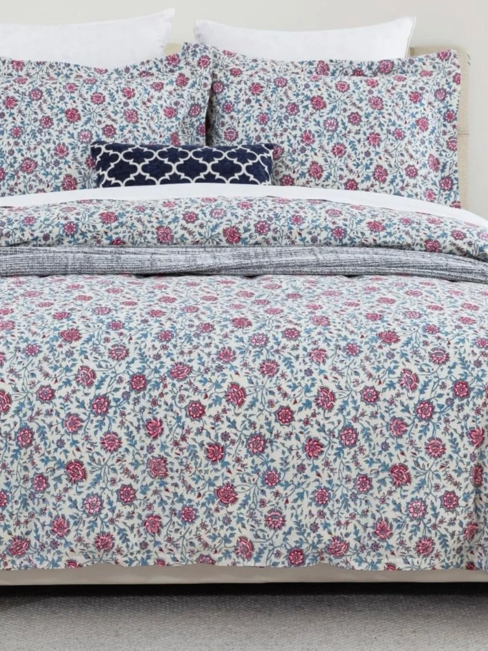 🆕 Floral Block Print Style Pattern Cotton Duvet Cover Set Twin XL